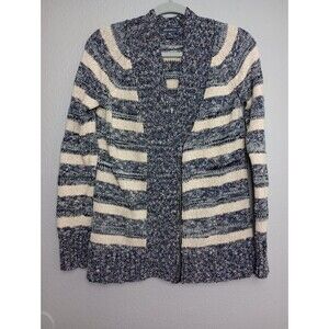 Eddie Bauer Zip front Cardigan Size M/Medium Blue White Striped Long Sleeves